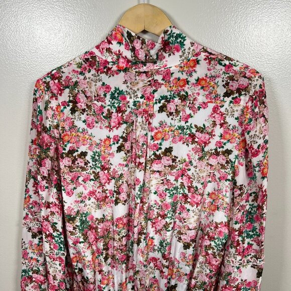 Rococo Sand Vie Mini Dress Size XL Floral Pink Ruffle Resort Wear Vacation Wrap - Picture 11 of 13